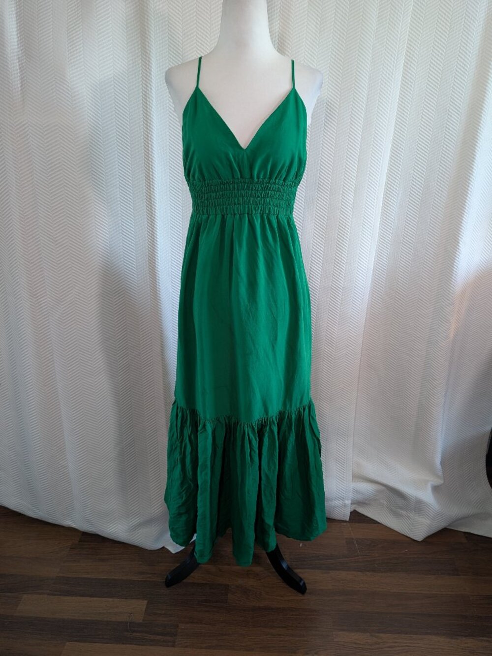 Hudson North Green Linen Blend Midi Dress Cut‑Out Smocked Back Medium Boho Beach
